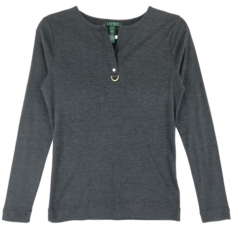 Lauren Ralph Lauren Women's S Knit Top Gray Poly Cotton Long Sleeve Pullover